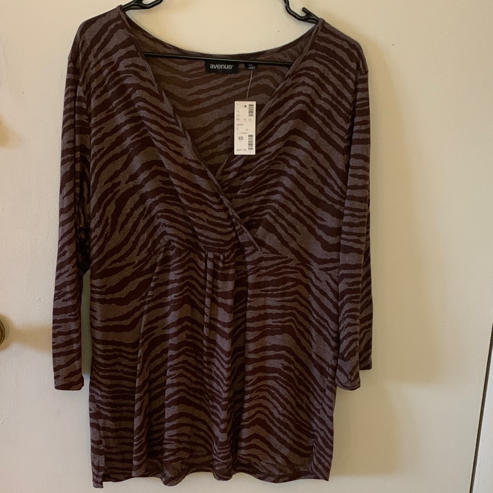 Avenue Chocolate Zebra Pattern V-Neck Top